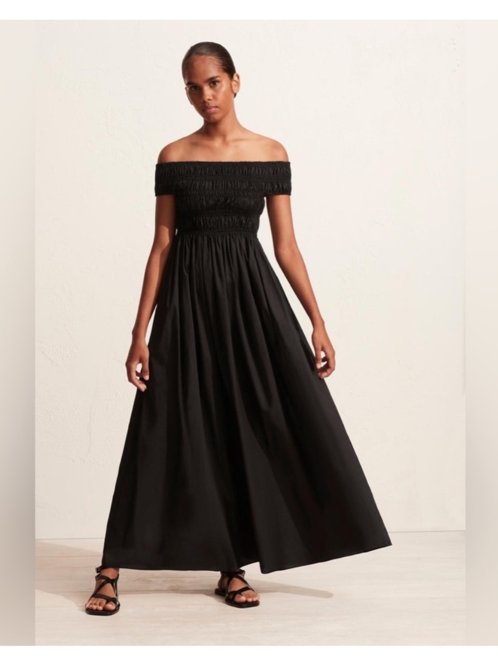 Matteau Black Shirred Strapless Maxi Dress